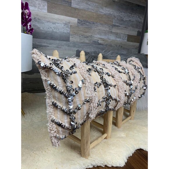 Moroccan Vintage Pillow Wedding Blanket Handira Lumbar Cushion 03YS00775 - Picture 3 of 10